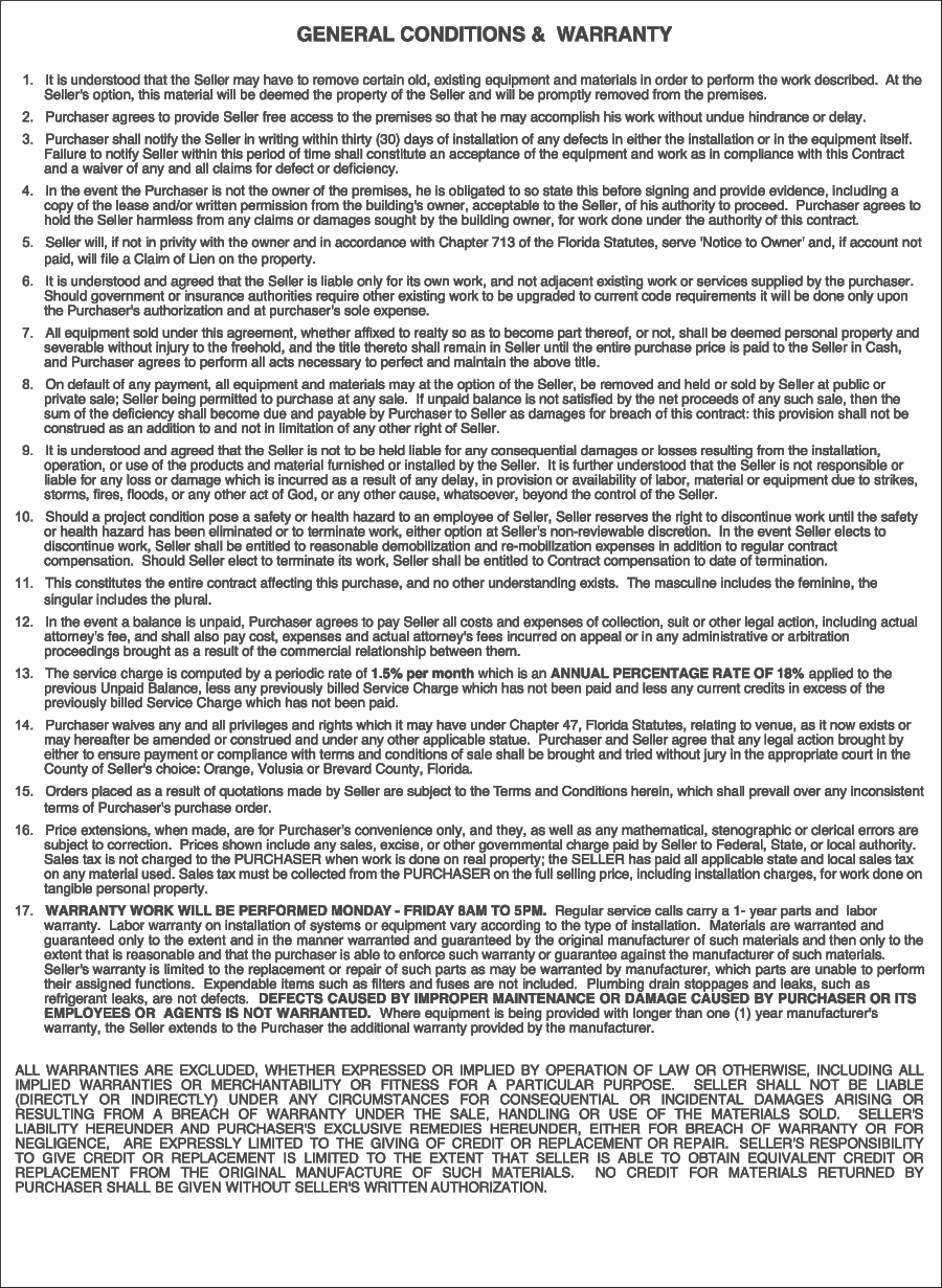 General Conditions & Warranty